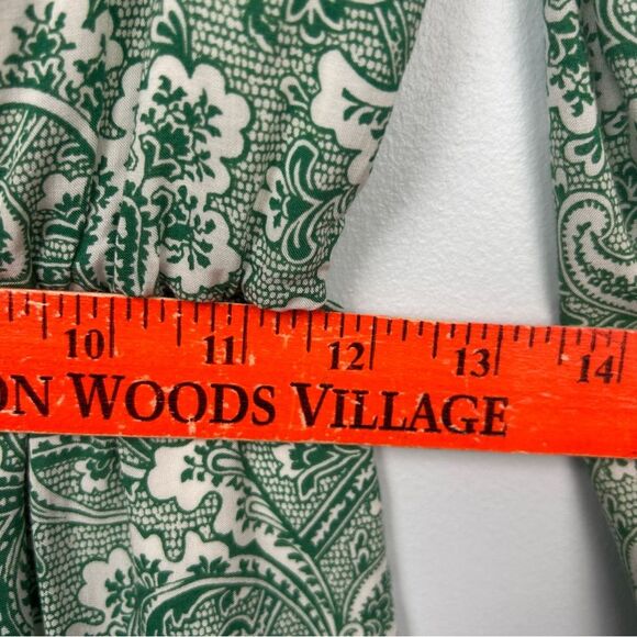 Boden Dolly Day Dress Green Paisley Lined 3/4 Sleeves Gathered Waist Faux Wrap 4 - Picture 9 of 16